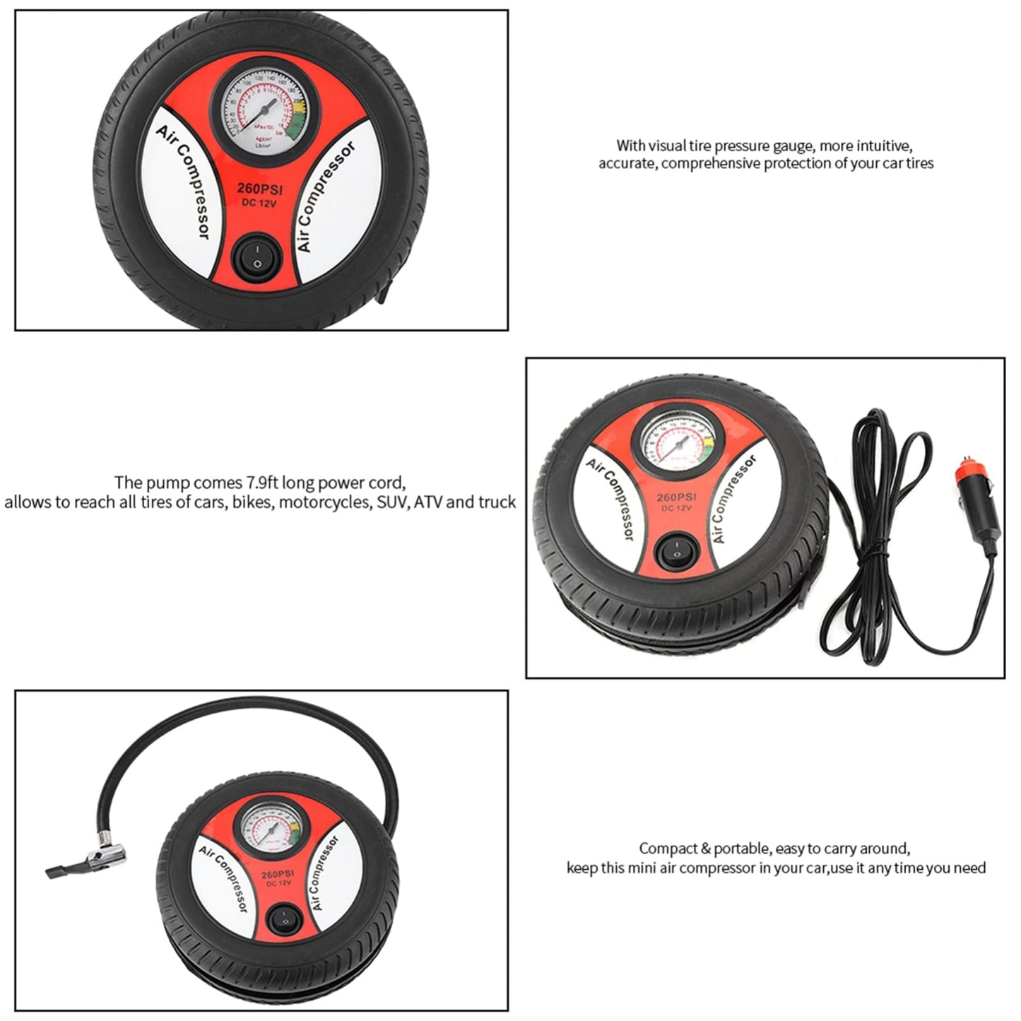12V Auto Inflatable Pumps Electric Tire Inflation 260psi Mini Portable Car Air Compressor