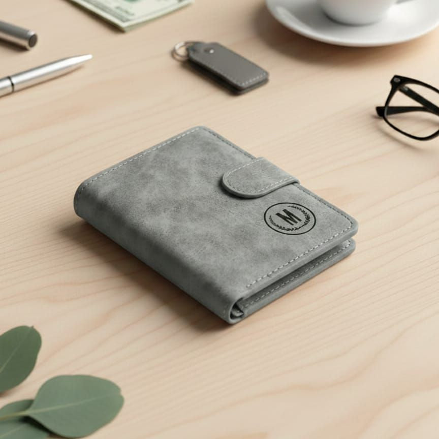 GU-II Men’s Leather Wallet with Button Slim Short Vertical Purse Retro Card Holder for Boys
