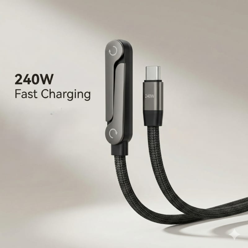 240W Type C to Type C Fast Charging Cable with 360° Aluminum Stand – Ultra Durable USB-C PD Cable