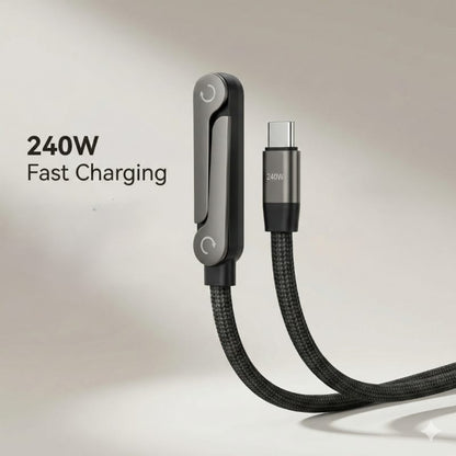240W Type C to Type C Fast Charging Cable with 360° Aluminum Stand – Ultra Durable USB-C PD Cable