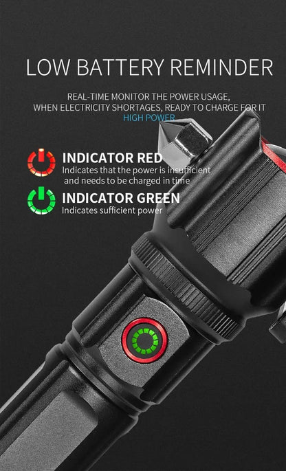 Multi-functional High Power LED Flashlight with Safety Hammer 1KM Range
