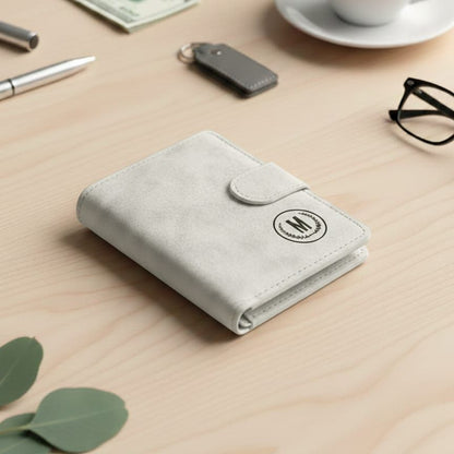 GU-II Men’s Leather Wallet with Button Slim Short Vertical Purse Retro Card Holder for Boys