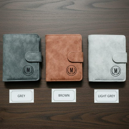 GU-II Men’s Leather Wallet with Button Slim Short Vertical Purse Retro Card Holder for Boys