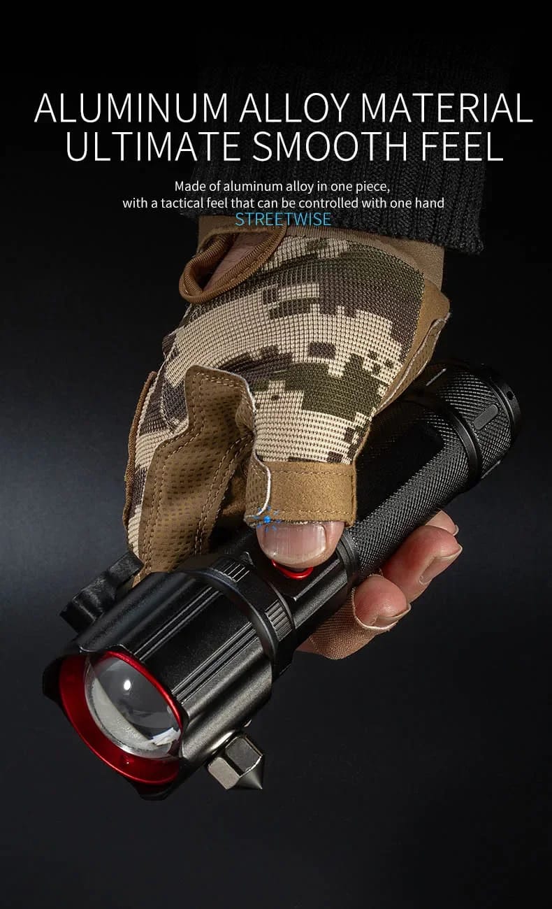 Multi-functional High Power LED Flashlight with Safety Hammer 1KM Range