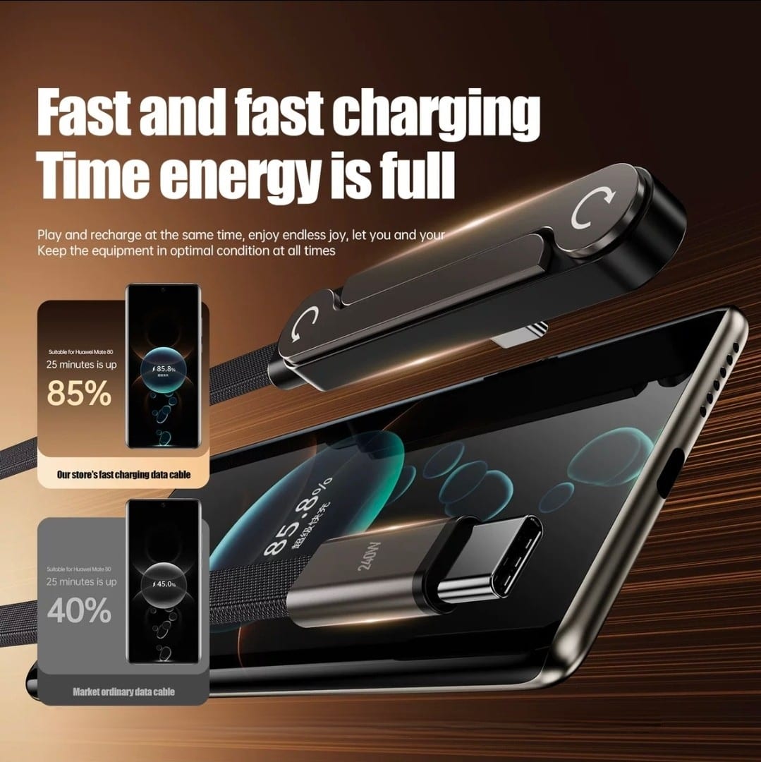 240W Type C to Type C Fast Charging Cable with 360° Aluminum Stand – Ultra Durable USB-C PD Cable