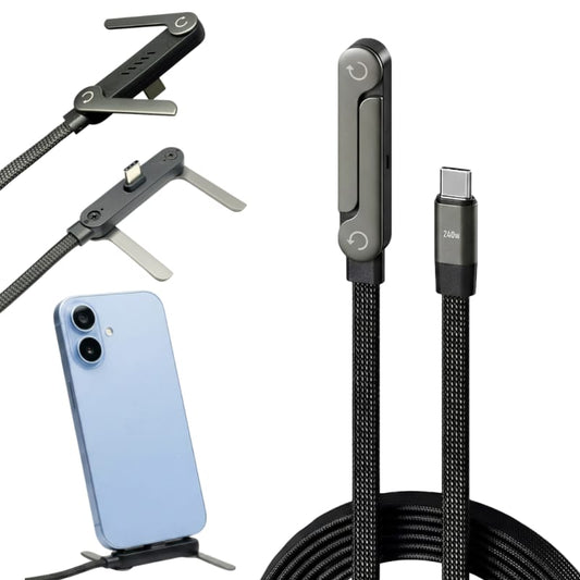 240W Type C to Type C Fast Charging Cable with 360° Aluminum Stand – Ultra Durable USB-C PD Cable