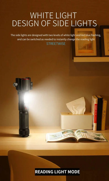 Multi-functional High Power LED Flashlight with Safety Hammer 1KM Range