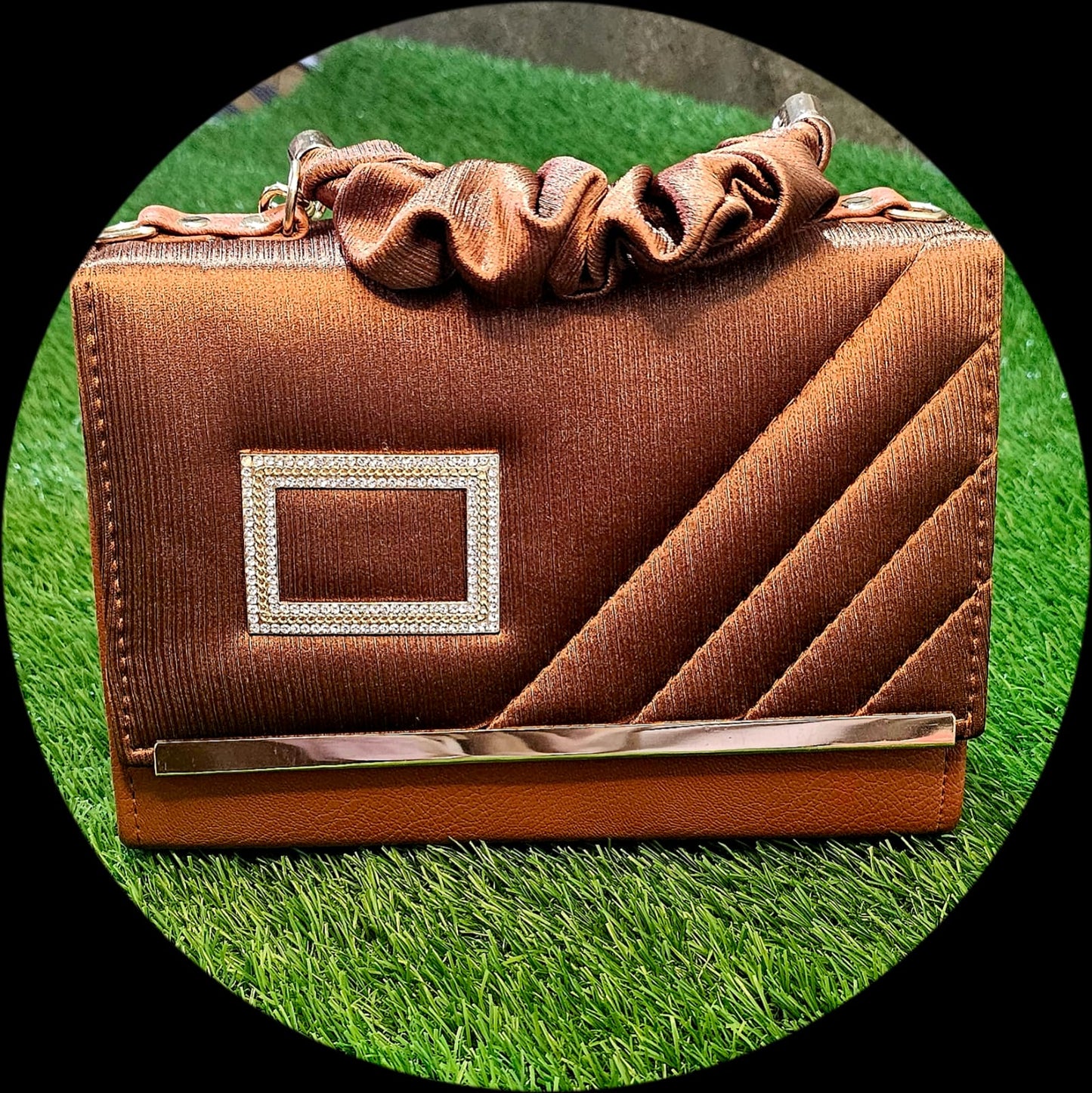 Elegant Women’s Diamond Buckle, Scrunchie Handle Bag