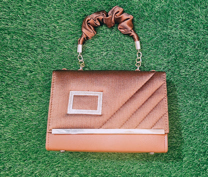 Elegant Women’s Diamond Buckle, Scrunchie Handle Bag