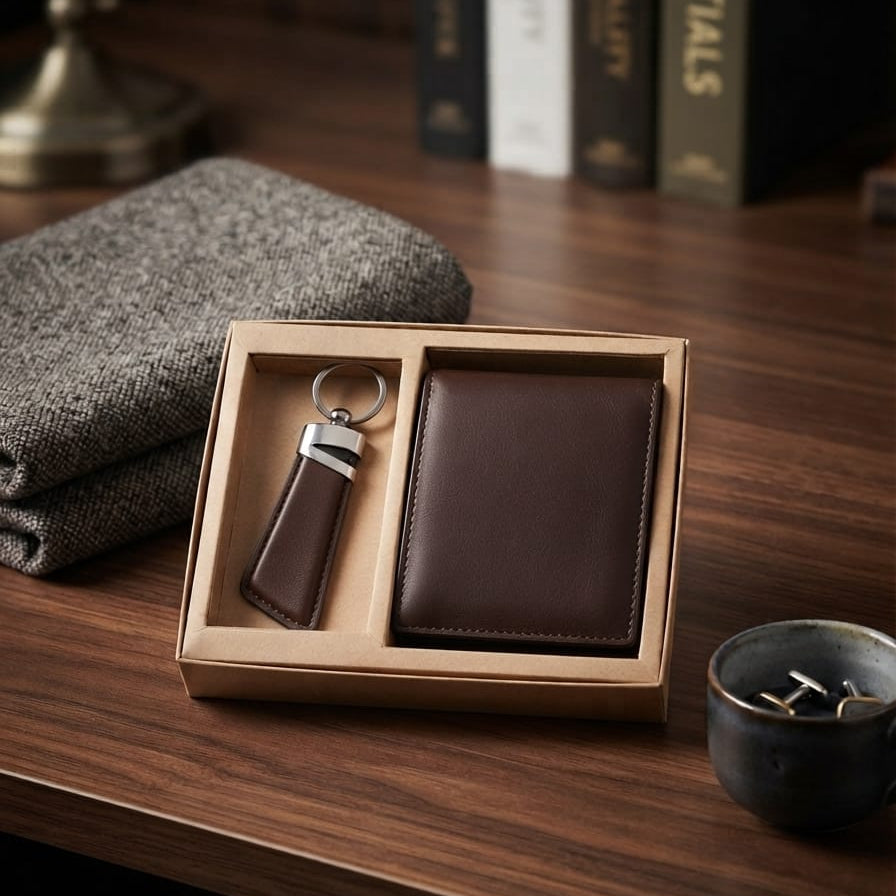 Genuine Leather Wallet For Men - Cowhide & Keychain