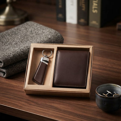Genuine Leather Wallet For Men - Cowhide & Keychain