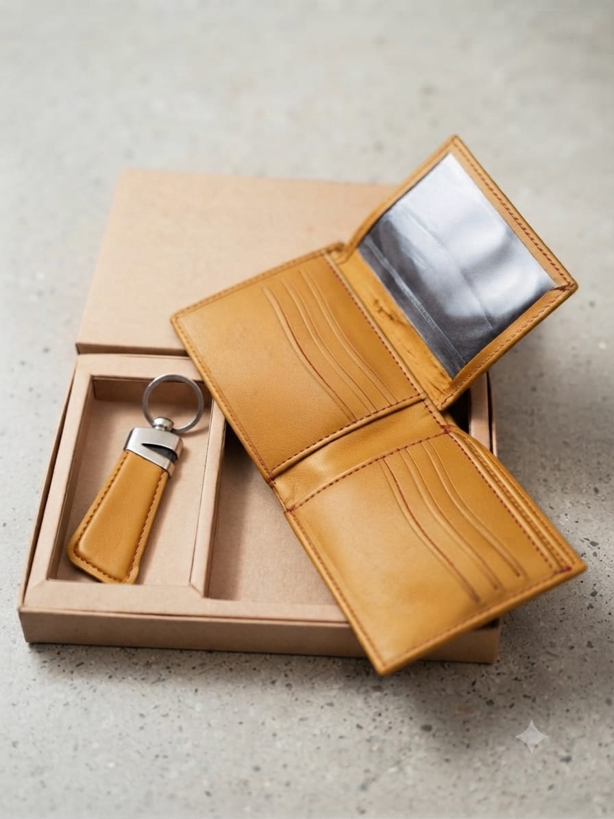 Genuine Leather Wallet For Men - Cowhide & Keychain
