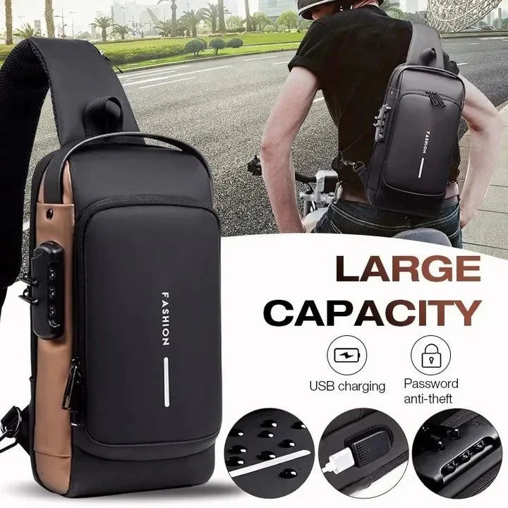 Men’s Anti-Theft Travel Crossbody Bag | USB Charging Shoulder & Chest Sling Pack
