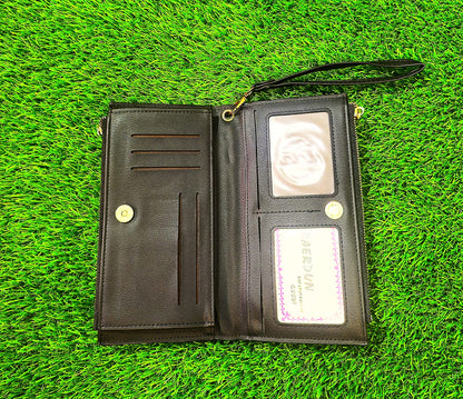 Trendy Women’s PU Leather Long Zipper Purse With Wrist Strap