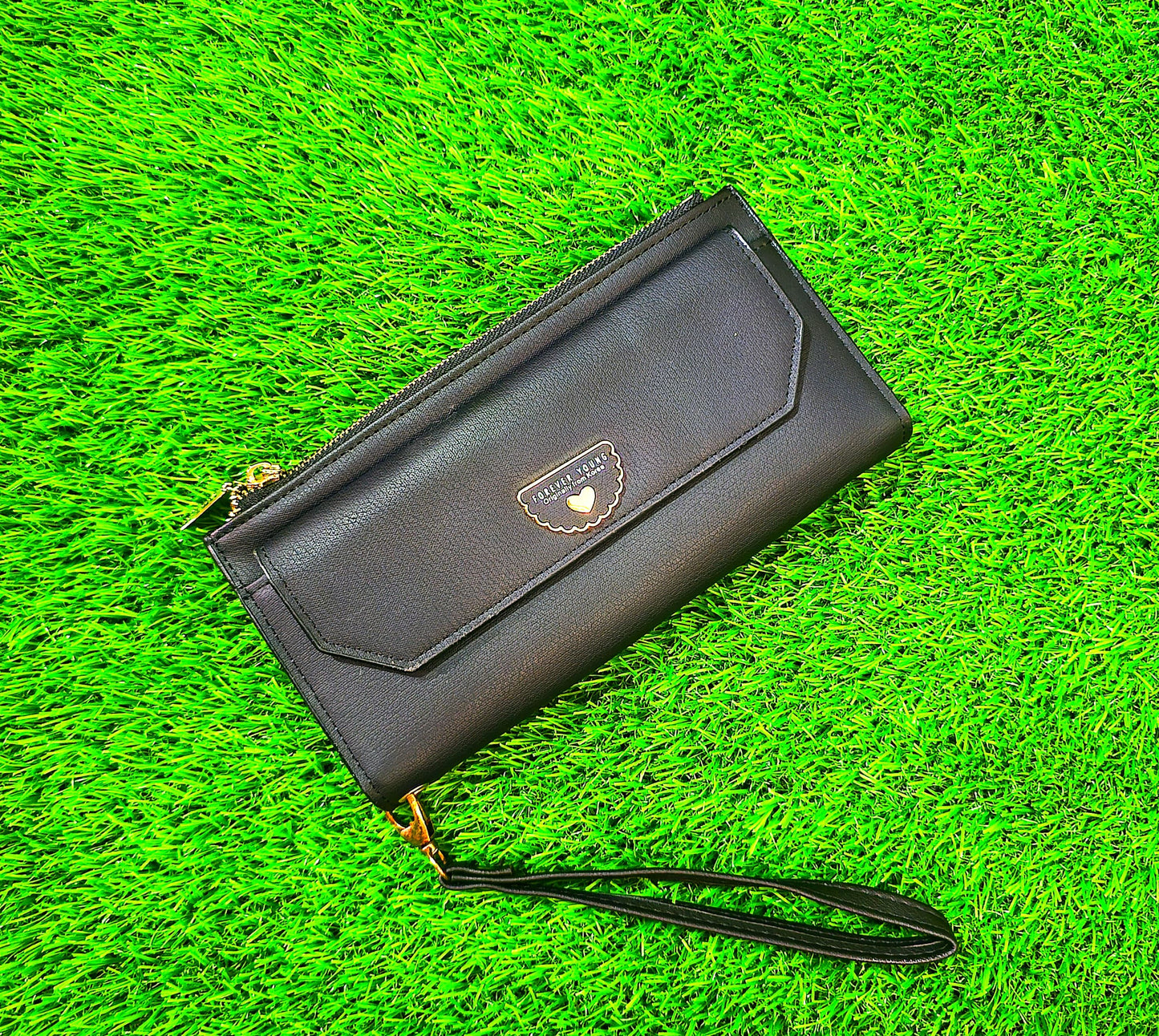 Trendy Women’s PU Leather Long Zipper Purse With Wrist Strap