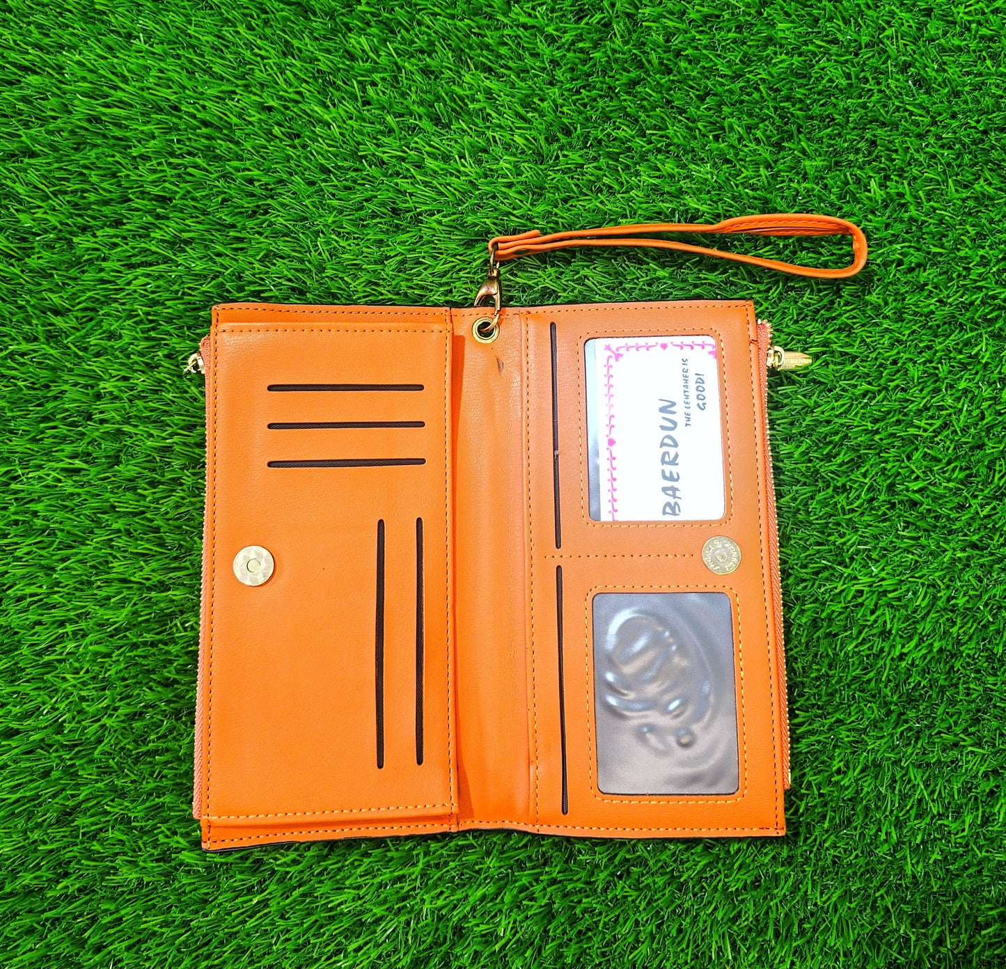 Trendy Women’s PU Leather Long Zipper Purse With Wrist Strap