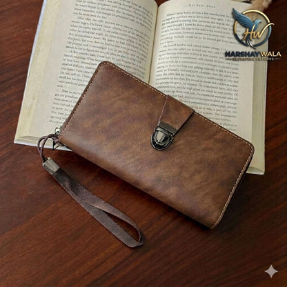 Balenberry Long Wallet for Men – PU Leather Zipper Wrist Clutch 11 Cards Metal Clasp