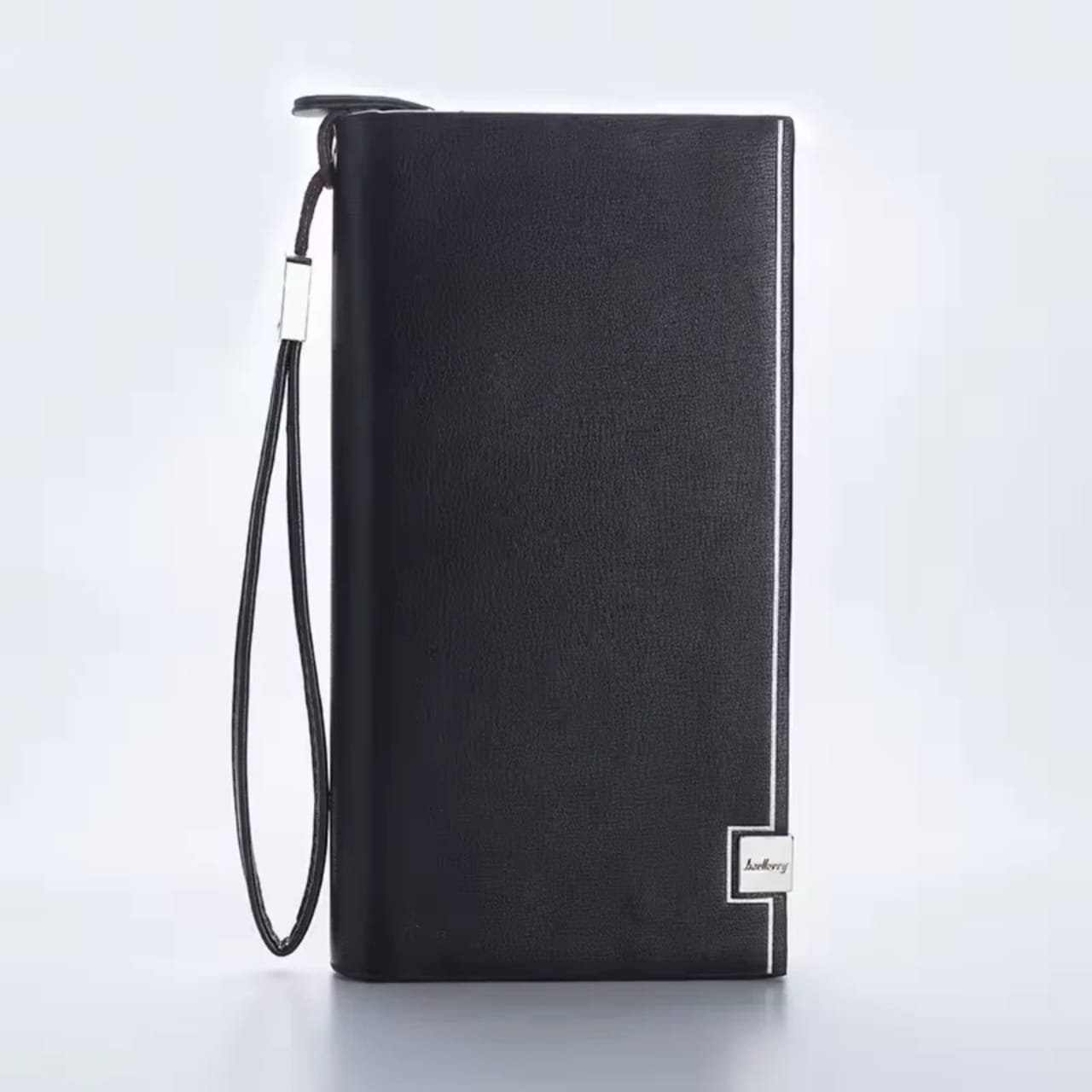 Balenberry Men's Premium Black Long Wallet PU Leather Zipper Wrist Strap