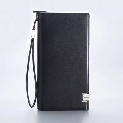 Balenberry Men's Premium Black Long Wallet PU Leather Zipper Wrist Strap