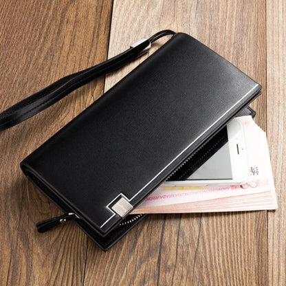 Balenberry Men's Premium Black Long Wallet PU Leather Zipper Wrist Strap