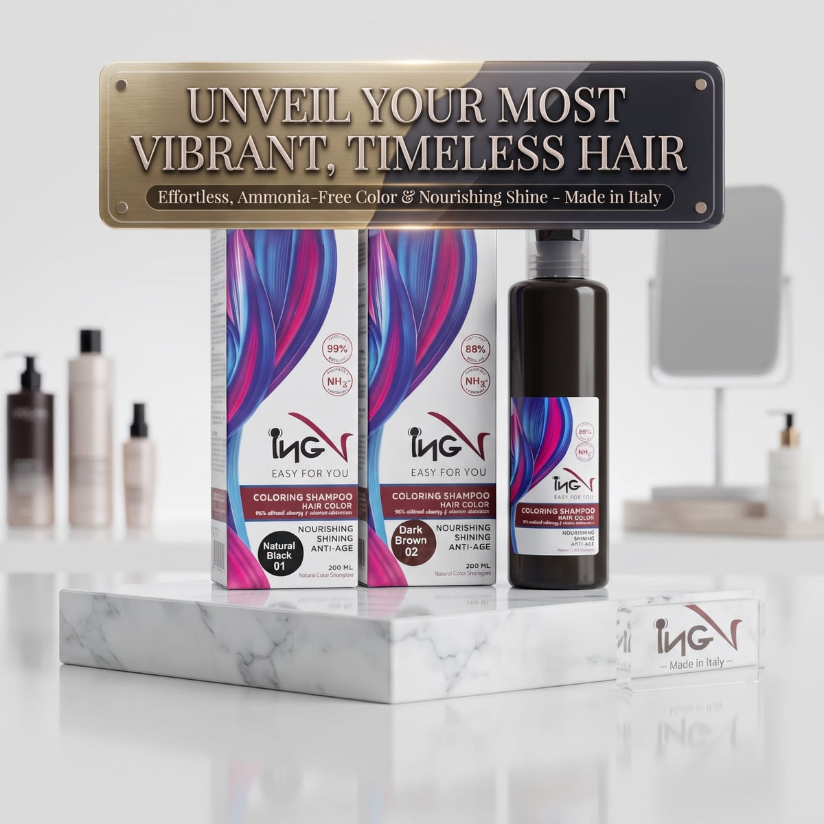 INGV Easy For You Coloring Shampoo Hair Color - Ammonia-Free Nourishing Formula (200ml)
