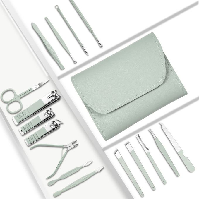 16 PCS Professional Stainless Steel Nail Clipper Manicure Pedicure Set with Leather Case