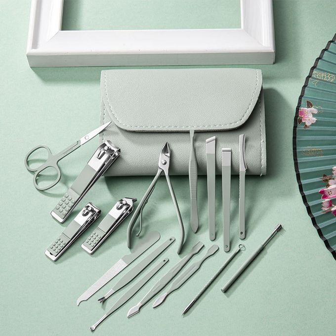 16 PCS Professional Stainless Steel Nail Clipper Manicure Pedicure Set with Leather Case