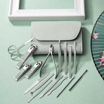 16 PCS Professional Stainless Steel Nail Clipper Manicure Pedicure Set with Leather Case