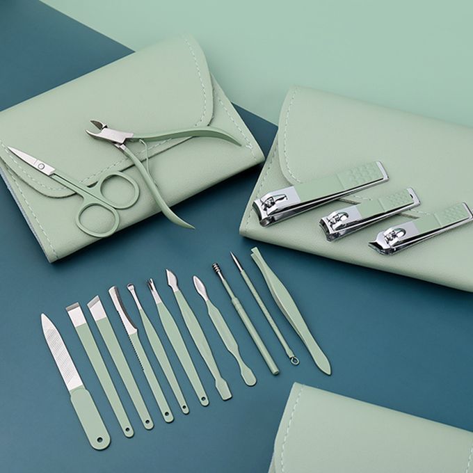 16 PCS Professional Stainless Steel Nail Clipper Manicure Pedicure Set with Leather Case