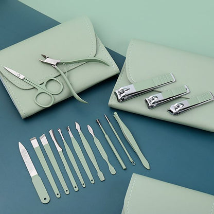 16 PCS Professional Stainless Steel Nail Clipper Manicure Pedicure Set with Leather Case