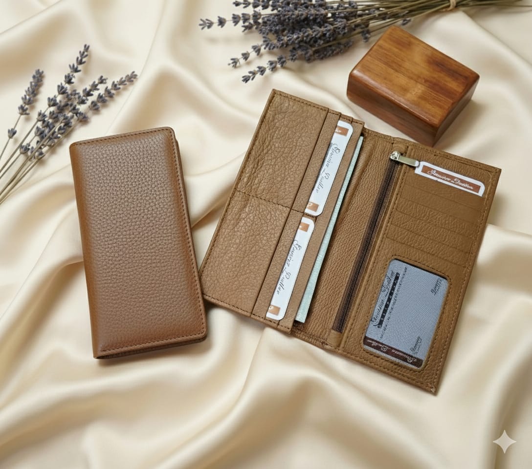 Men’s Genuine Leather Long Wallet – Multi-Slot Card Holder