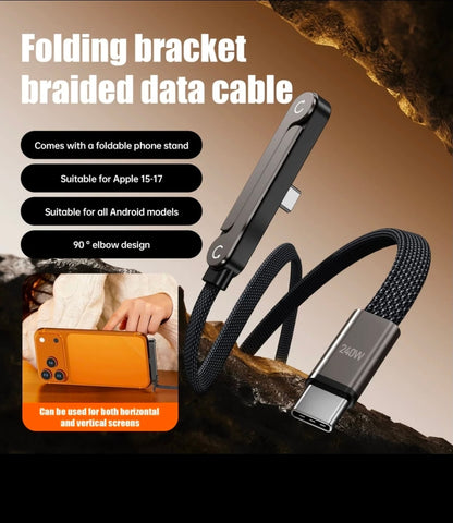 240W Type C to Type C Fast Charging Cable with 360° Aluminum Stand – Ultra Durable USB-C PD Cable