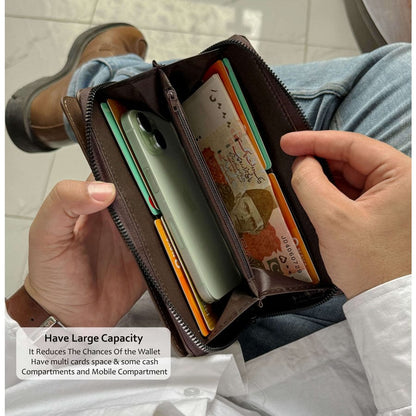 Balenberry Long Wallet for Men – PU Leather Zipper Wrist Clutch 11 Cards Metal Clasp