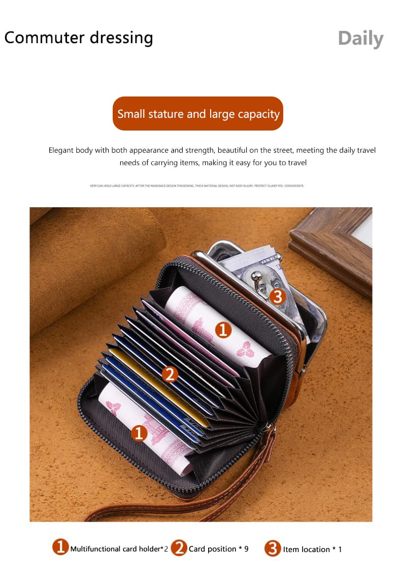 Women's Minimalist Short Wallet - Wrist Strap Large Capacity Purse