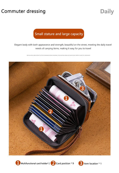 Women's Minimalist Short Wallet - Wrist Strap Large Capacity Purse