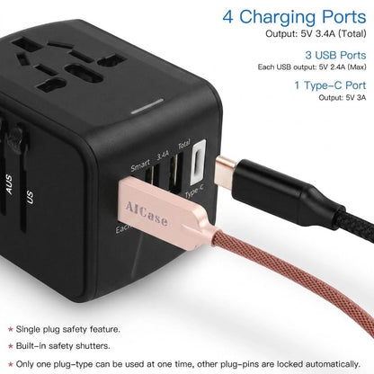 35W Universal Travel Adapter With 4 Port (3 USB A + 1 USB C)