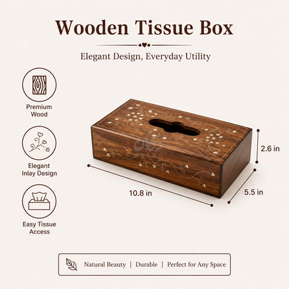 Handcrafted Wooden Tissue Box Cover Carved Rustic Facial Tissue Holder for Home & Office Decor