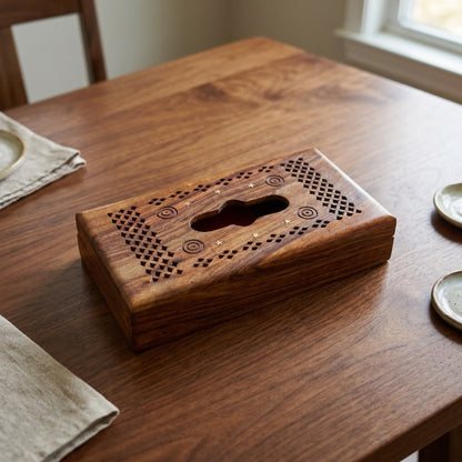 Handcrafted Wooden Tissue Box Cover Carved Rustic Facial Tissue Holder for Home & Office Decor