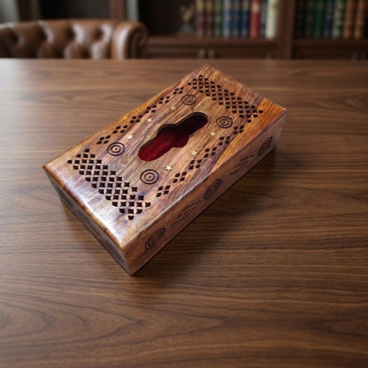 Handcrafted Wooden Tissue Box Cover Carved Rustic Facial Tissue Holder for Home & Office Decor