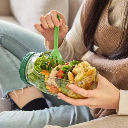 Salad Jar Lunch Box with Side Opening & Sauce Container Meal Prep Pod