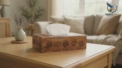 Handcrafted Wooden Tissue Box Cover Carved Rustic Facial Tissue Holder for Home & Office Decor